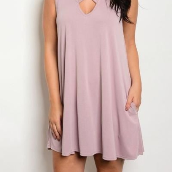 Solid Mauve Tunic Plus Size Dress Pockets 1X 2X 3X - Picture 2 of 5